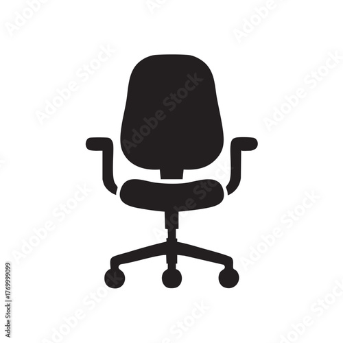 Simple black silhouette of an office chair with armrests and wheels