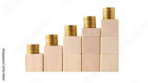 Wooden Blocks and Gold Coins Arranged in a Staircase Graph money finance