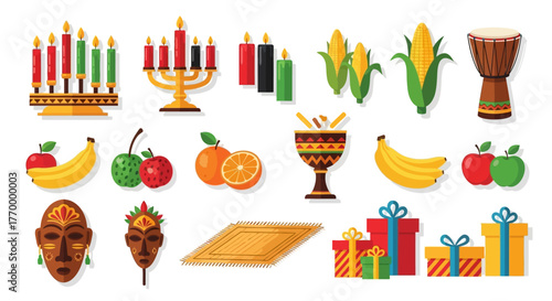 Kwanzaa and Cultural Celebration Symbols A Vibrant Vector Illustration