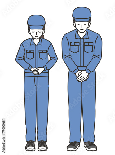 Male and female workers bowing illustration