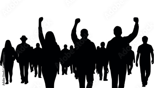 A group of people with their fists raised in protest