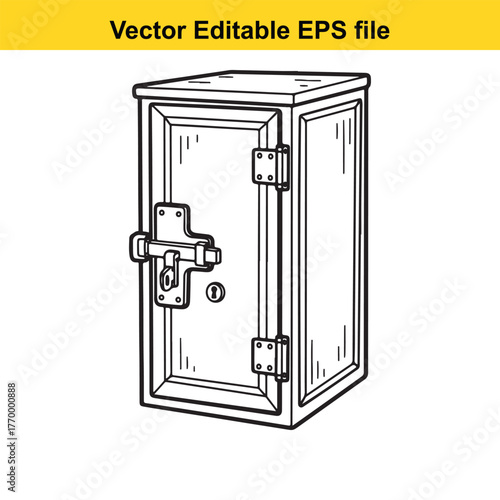 Old wooden cabinet with a robust metal latch and lock