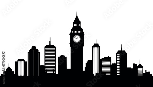 Silhouette skyline of london featuring big ben and modern skyscrapers