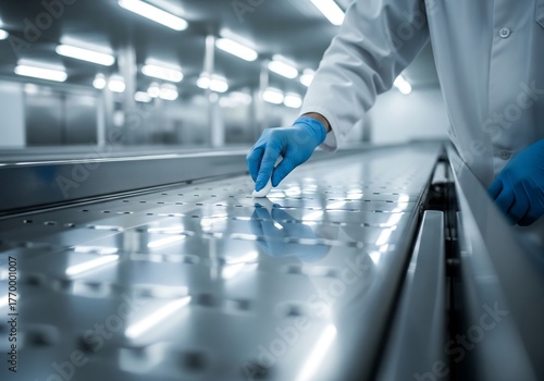 Cleaning Process in Industrial Facility Manufacturing Plant Action Shot Controlled Environment Close-Up Perspective