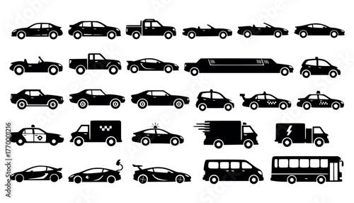 Collection of various car icons and silhouettes