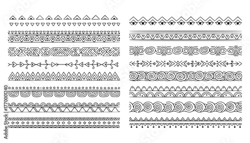 Collection of tribal ethnic seamless borders and patterns