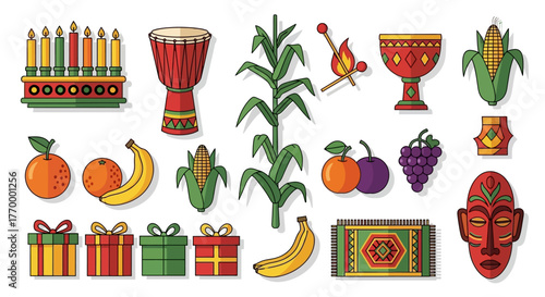 Kwanzaa Celebration Elements Festive Icons for Cultural Unity