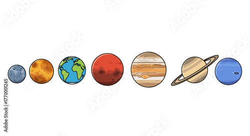 A Colorful Depiction of the Solar System Planets. Vector Illustrations. EPS Editable