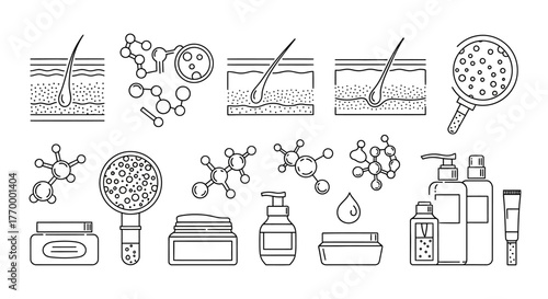 Hair and Skin Care Products Line Art Illustration. Vector Illustrations. EPS Editable