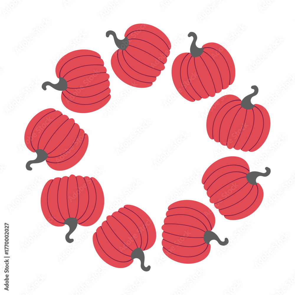 Fototapeta premium Autumn Thanksgiving Day Halloween wreaths boarder round frames of red pumpkins
