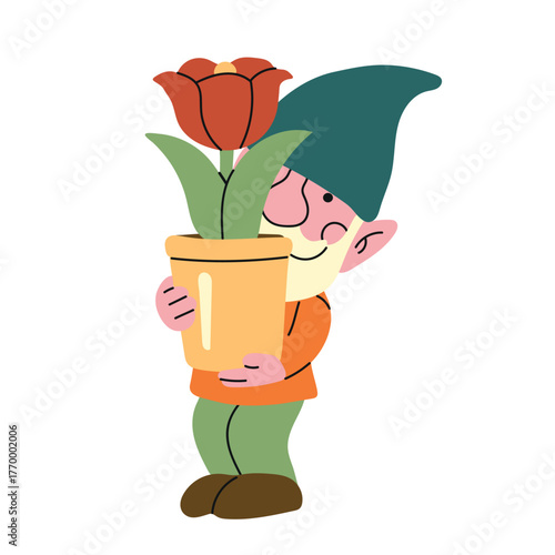 Garden Gnome hand drawn with flower icon clipart avatar logotype isolated illustration