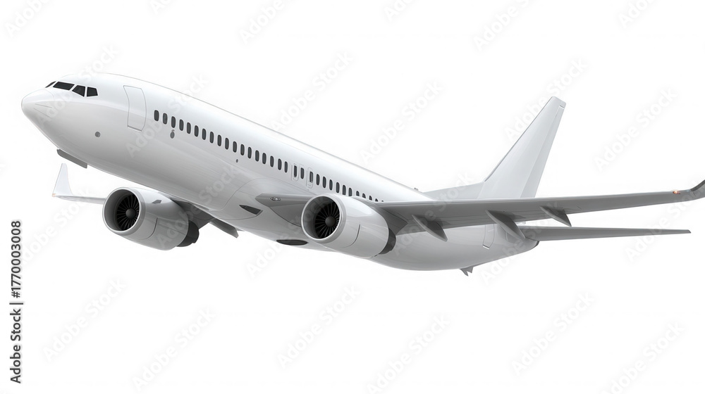 Fototapeta premium A white passenger airplane flying in the sky with a black background on a clear summer day on transparent background