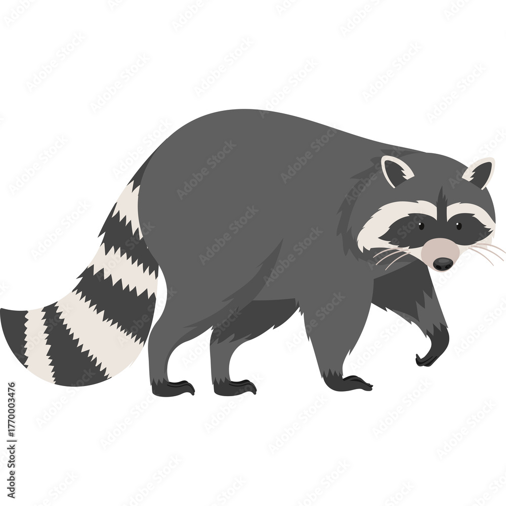 Obraz premium Pixel Art Raccoon with Ringed Tail and Masked Face Walking Towards the Viewer on Transparent Background