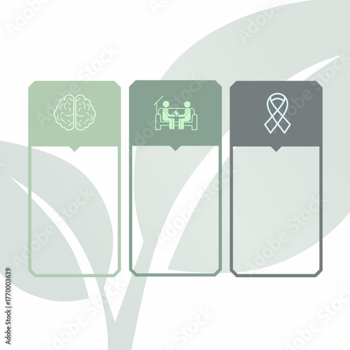 Minimalist Linear Infographic Design with Brain, Therapy Session, and Awareness Ribbon