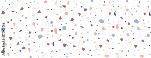 Speckle Terrazo. Classic Italian floor with pieces of marble, quartz and granite. Chaotic scattered confetti backdrop. Retro Vector illustration.
