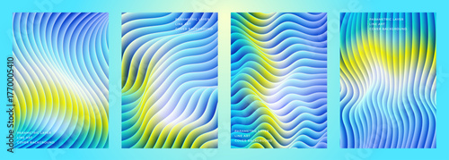 abstract parametric pattern layered line art yellow blue river cover poster background design set, for cover, brochure, flyer, magazine, poster, etc.
