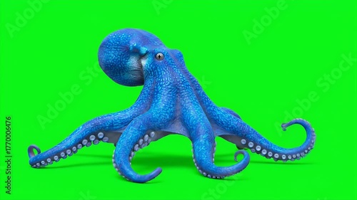 Blue Octopus on Green Screen: Marine Creature for Compositing and Digital Projects