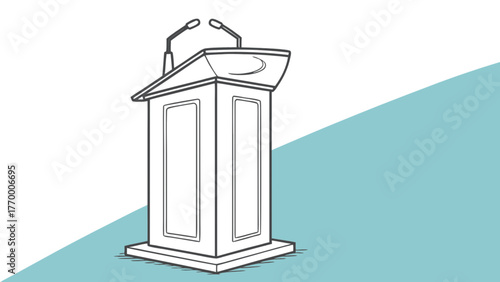 Illustration of a podium with microphones, ideal for speeches, presentations, and public speaking engagements