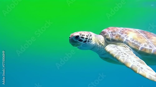 Sea Turtle Swimming in Ocean: Underwater Close-Up View