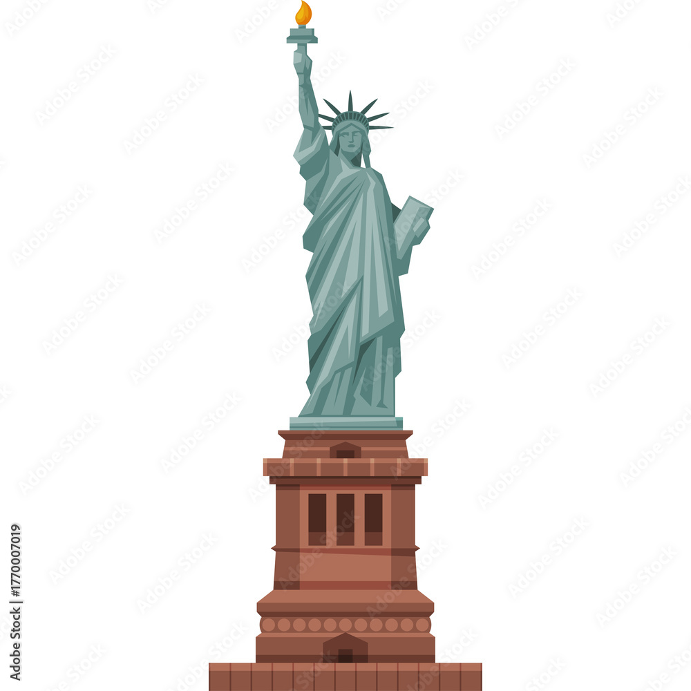 Fototapeta premium Pixel Art Statue Of Liberty Landmark Icon In Teal And Copper Colors On White Background