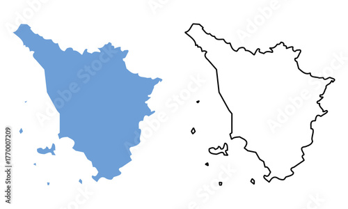 Tuscany Region of Italy map vector illustration. Map with detailed outlines and blue silhouettes