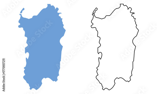 Sardinia Region of Italy map vector illustration. Map with detailed outlines and blue silhouettes
