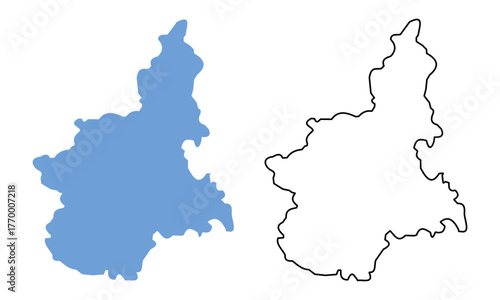 Piemonte Region of Italy map vector illustration. Map with detailed outlines and blue silhouettes