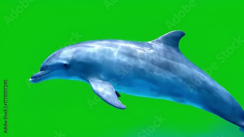 Dolphin Swimming on Green Screen - Marine Animal Isolated for Compositing, Keying