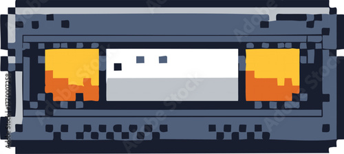 Pixel Art Retro Game Cartridge Subject with Label Stripe, Notch Connector and Chunky Pixel Edge Front Profile