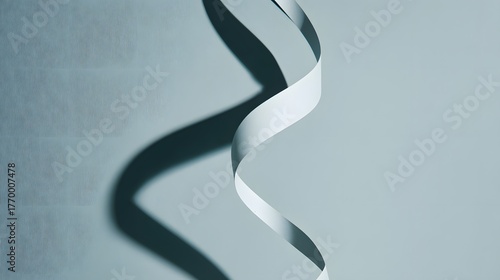 drape. A white ribbon curving downward against a minimalist gray background. wellbeing guides, coaching materials, designed for mental health education and mindfulness programs, clarifies learning.