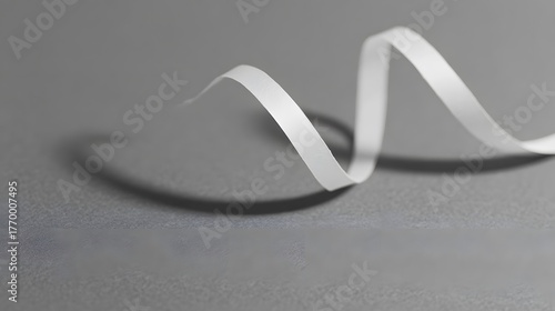 drape. A white ribbon curving downward against a minimalist gray background. wellbeing guides, coaching materials, designed for mental health education and mindfulness programs, clarifies learning.