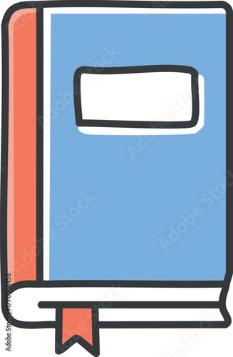 Minimalist Hardcover Book Icon with Single-Line Spine, Centered Bookmark Tab and Flat Landscape Silhouette