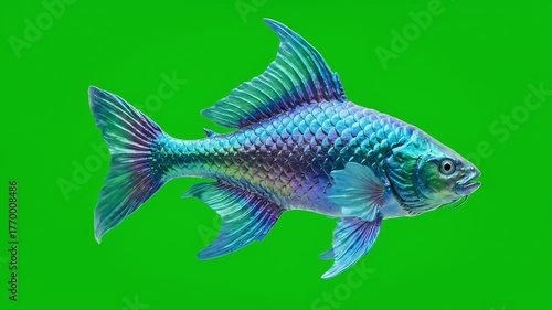 Colorful Fish Illustration: Exotic Aquatic Creature on Green Background