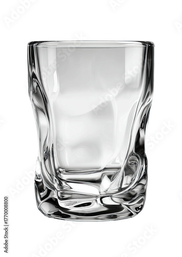 Clear textured glass, distorted shape, curved sides on dark background