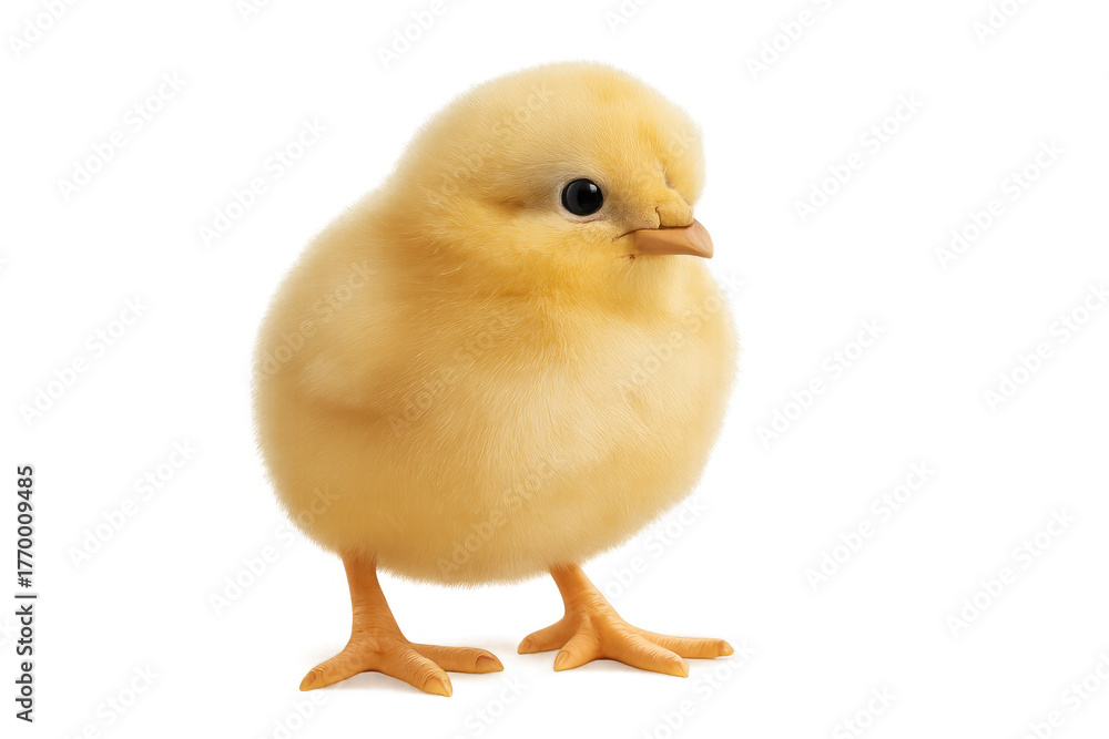 Obraz premium Yellow fluffy chick standing, symbolising new life, easter, spring, cuteness, and growth, isolated on transparent background