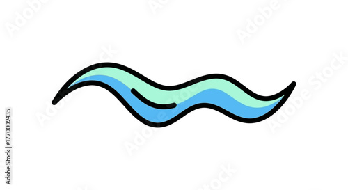 a simple graphic wavy line flowing smoothly in two contrasting shades of blue on a clean white background depicting fluid motion.