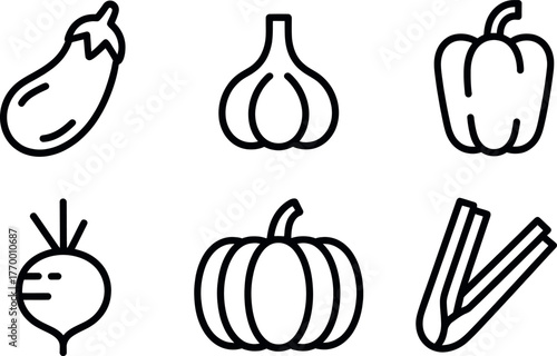 Simple line drawing icons representing fresh vegetables and produce for healthy eating vector