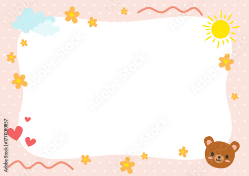 a cute bear and sun on a pink background