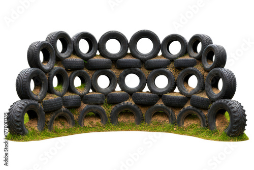 Training barrier made of stacked recycled rubber loops for fitness isolated on a transparent background
