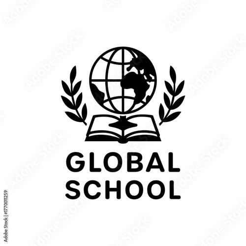 Modern academic logo featuring a globe above an open book with laurel branches, symbolizing global education, learning, and international knowledge exchange.

