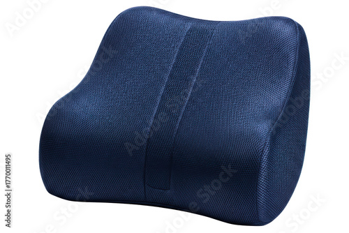 Blue orthopedic lumbar support pillow for back pain isolated on a transparent background