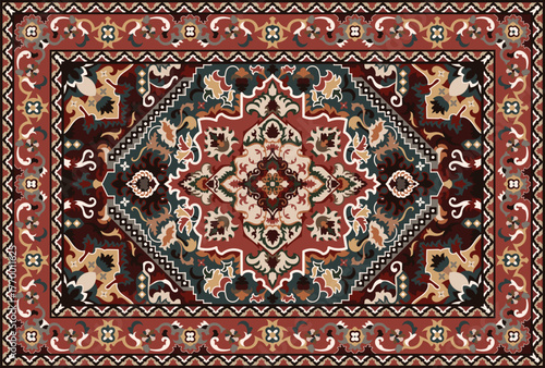 Arabian carpet with decorative elements. Persian carpet. Colorful decorative vector pattern for rugs, tapi carpets, yoga mats. Geometric ethnic clip art.