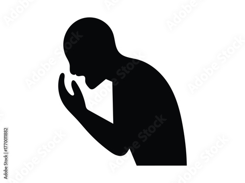 Silhouette of a person coughing, isolated on white background