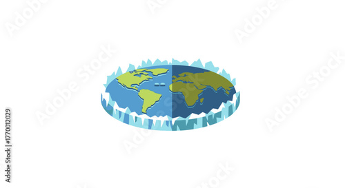 Flat earth with ice wall, suitable for concepts of ancient beliefs, conspiracy theories, or fictional worlds in design projects.