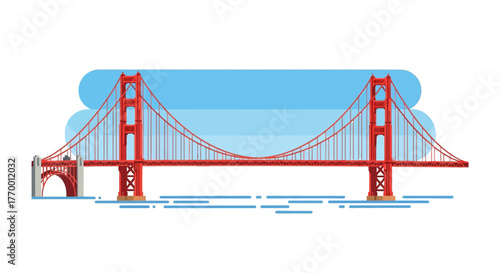 A modern flat vector illustration of the iconic Golden Gate Bridge in San Francisco, California.