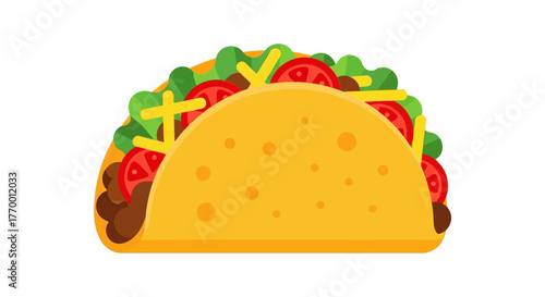 Delicious taco with savory meat, vibrant tomatoes, and fresh lettuce. Perfect for mexican food blogs, restaurant menus, and culinary designs.