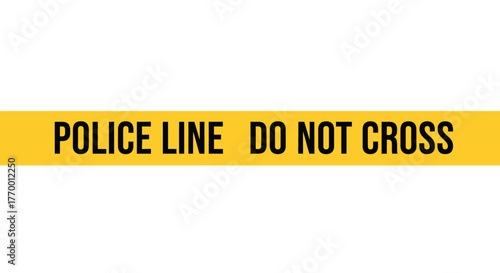 A yellow police line do not cross barrier tape isolated on a white background.