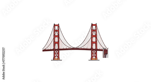 A simple cartoon illustration of the iconic Golden Gate Bridge in San Francisco, featuring its distinctive red towers and suspension cables.