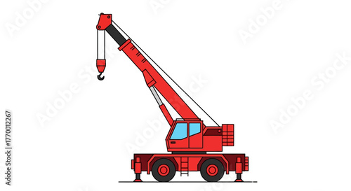Illustration of a red mobile crane with a hook and boom.