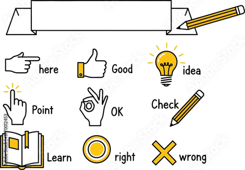 Banner pencil hand good idea check learn right wrong point ok here